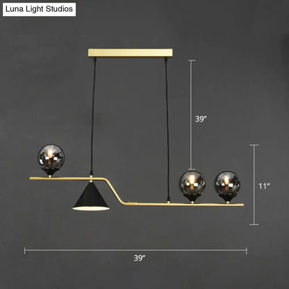 DecorBites™ minimalist gold metal ball hanging island pendant lamp with three spherical glass bulbs for dining room