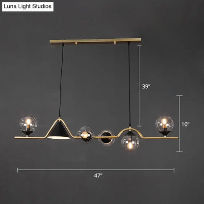 Modern minimalist gold metal dining pendant lamp with brass and black ball hanging island light and clear glass globe bulbs