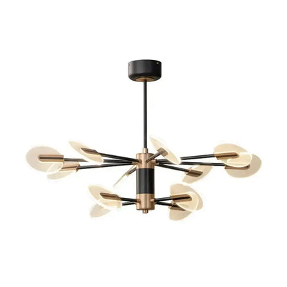 Modern brass and black acrylic led ceiling chandelier with eight translucent beige disc lights for living room decorbites acrylic led