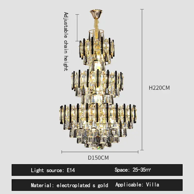 Modern brass and black crystal hollow villa chandelier with electroplated gold and clear crystal droplets for living room decorbites crystal hollow