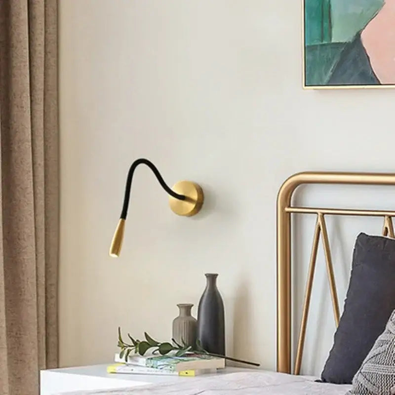 Modern brass and black wall lamp with decorbites adjustable arm copper reading light for bedroom use