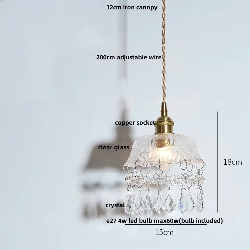 Modern brass and clear glass led pendant lamp with 18cm crystal chandelier shade for dining room decorbites clear glass