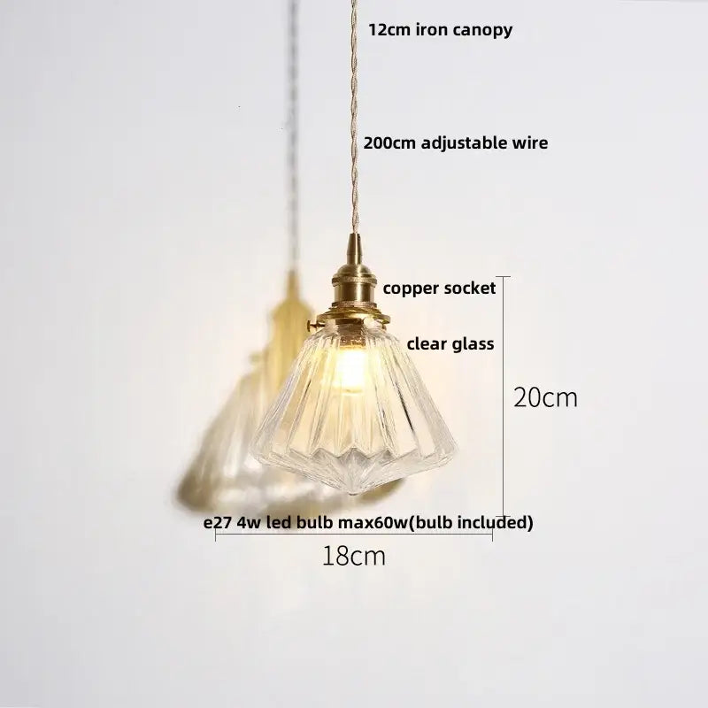 Modern brass and clear glass led pendant lamp with faceted clear glass and adjustable wire for dining room decorbites pendant lamp