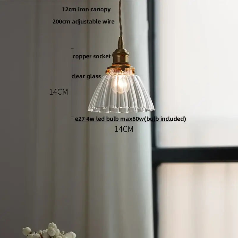 Modern brass and clear glass led pendant lamp with fluted glass and copper socket for dining room decorbites pendant lamp
