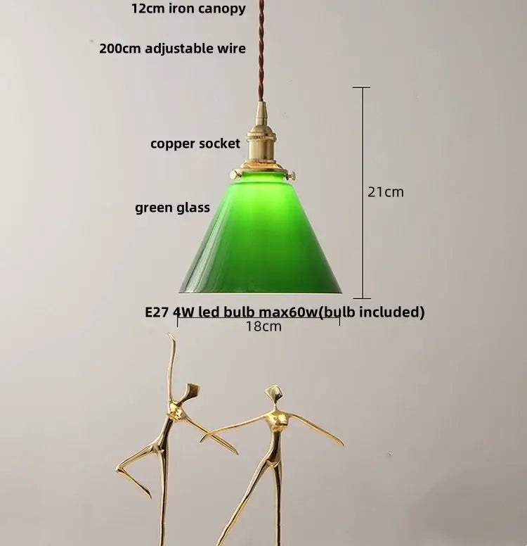 Modern brass and clear glass led pendant lamp with green glass shade copper socket and iron canopy for dining room decorbites clear glass