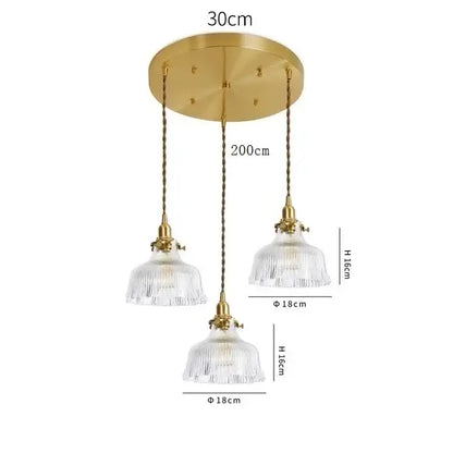 Modern brass pendant light with clear glass led fluted shades and braided copper cords for dining room decorbites clear glass