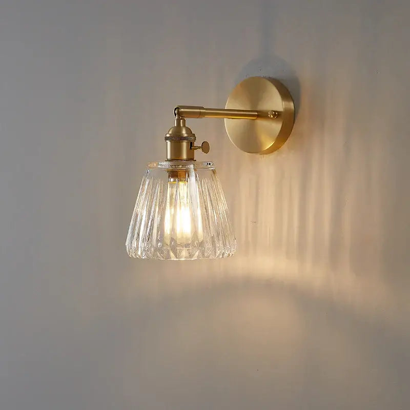Modern brass wall lights with clear glass faceted shade ideal for bedroom decorbites clear glass sconce