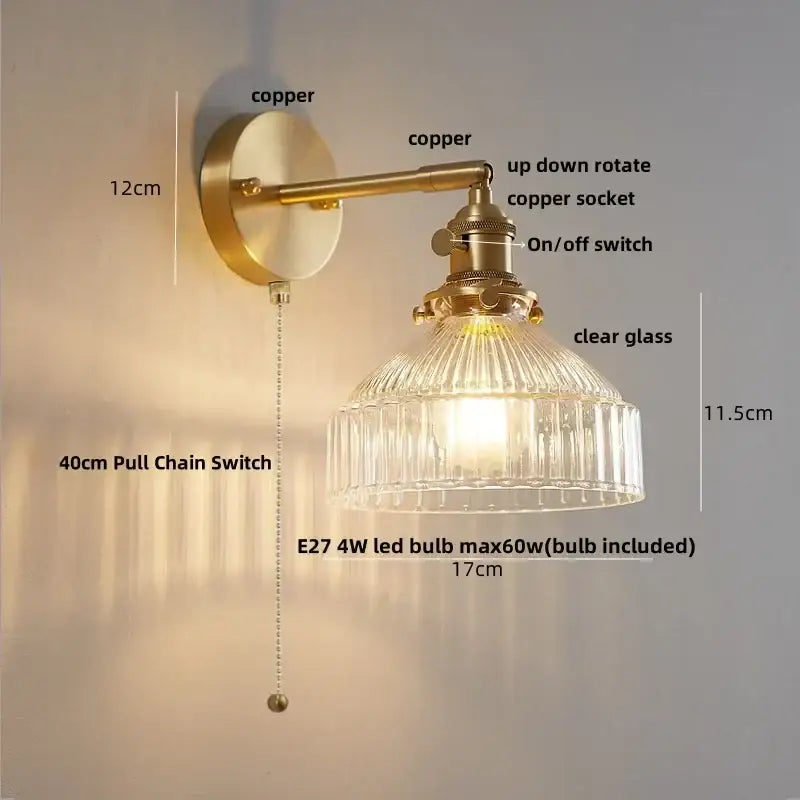 Vintage-style copper wall lights with clear glass ribbed shade and included E27 LED bulb for decorbites clear glass decor
