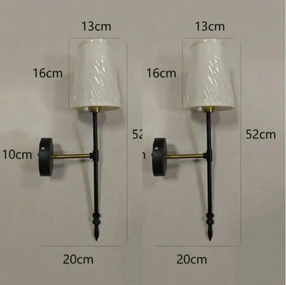 Black wrought iron wall lamps with white textured fabric lampshade modern led wall lamps for bedroom use