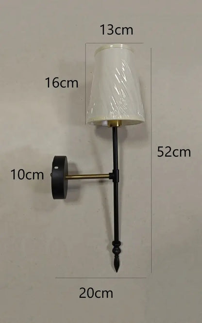 Black wrought iron wall lamp with white fabric shade modern led wall lamp for bedroom lighting