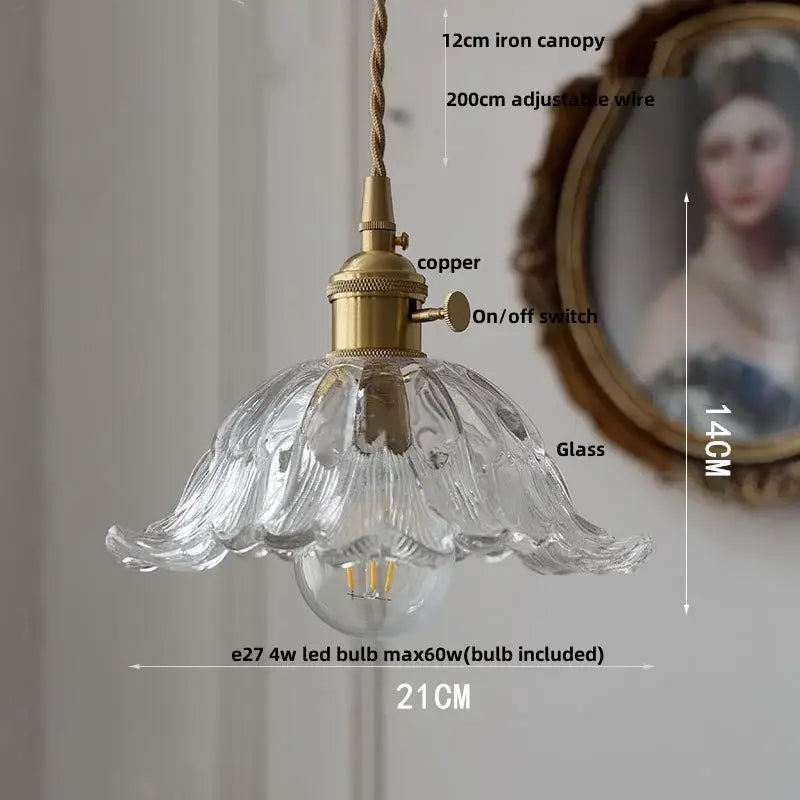 Clear glass pendant lamp with fluted petal design and brass copper-finished hardware perfect for modern decorbites crystal glass led lighting
