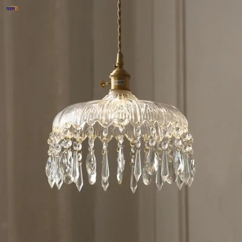 Modern brass and crystal glass led pendant lamp with clear glass chandelier and brass finish for dining room decorbites crystal glass