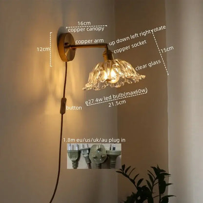 Modern copper wall lamps with clear glass shade featuring led wall design for bedroom sconce lighting