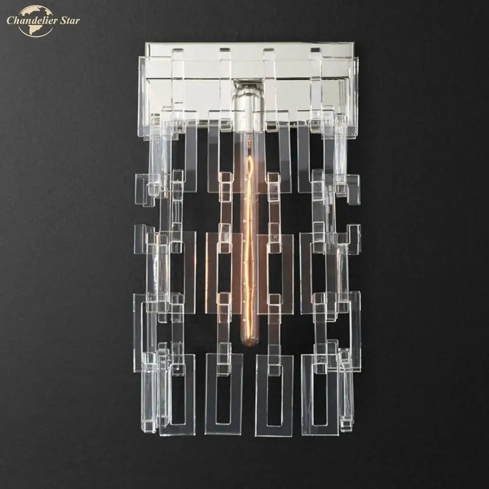 Modern brass and crystal wall sconce with clear acrylic geometric design and chrome mount for decorbites crystal wall decor
