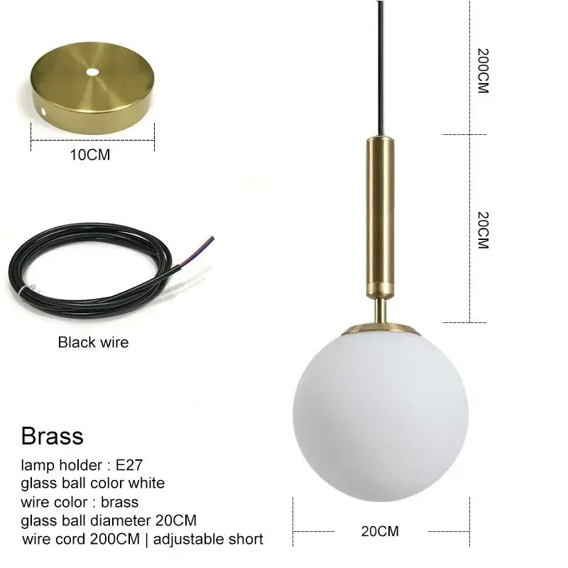 Modern brass and frosted glass ball pendant light with adjustable black cord for dining room decorbites glass ball pendant