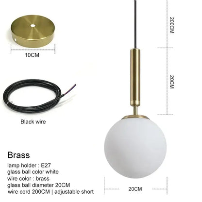 Modern brass and frosted glass ball pendant light with adjustable black cord for dining room decorbites glass ball pendant
