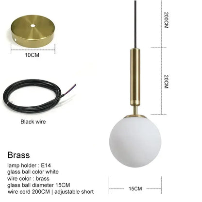 Modern brass and frosted glass ball pendant light with adjustable black wire cord for dining room decorbites glass ball pendant