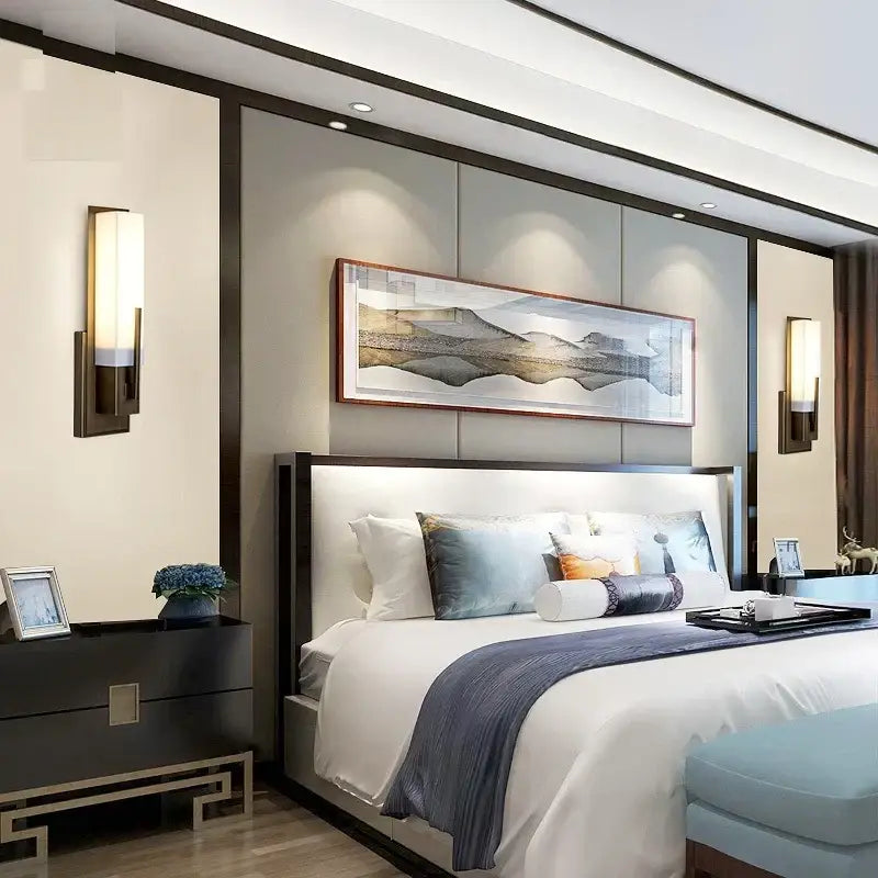 Modern brass and frosted glass led wall lights with sleek black frame and warm diffused light for living room decorbites led wall lights