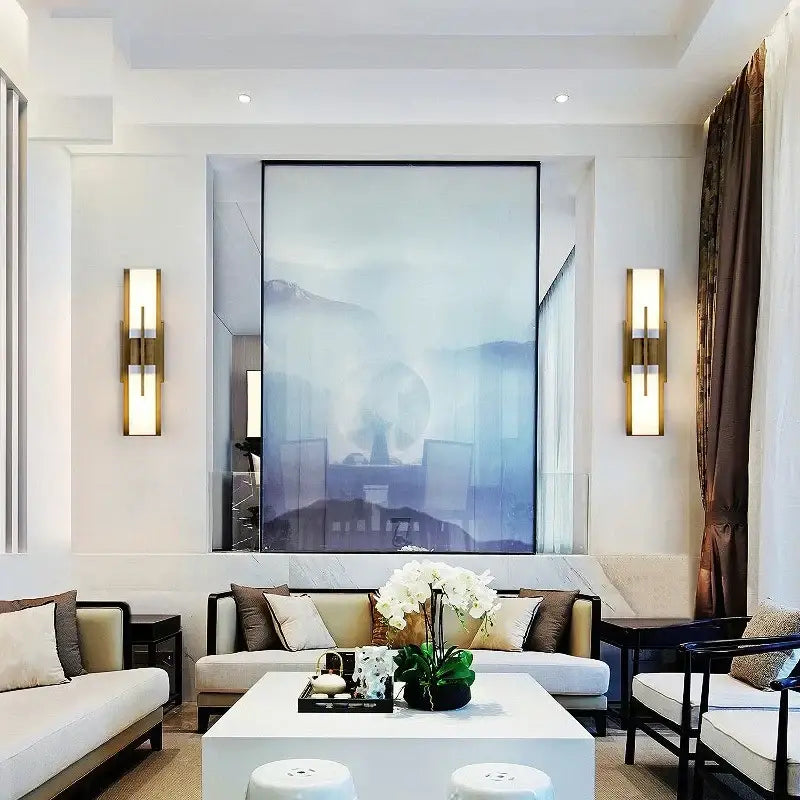 Modern brass and frosted glass led wall lights with gold-toned metal frames for living room wall lights decorbites led wall