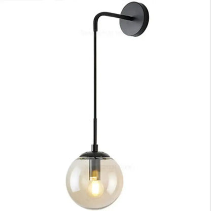 Black metal wall lamp with spherical smoked glass ball for modern bedroom decorbites glass ball lighting