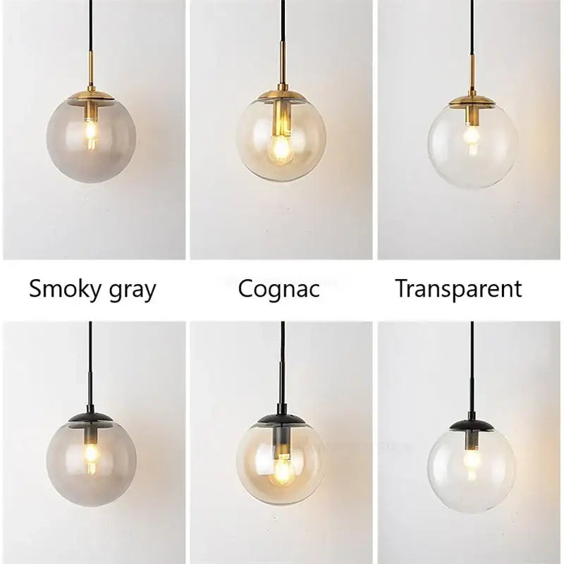 Modern brass and glass ball wall lamp with smoky gray, cognac, or transparent glass ball for bedroom decorbites decor