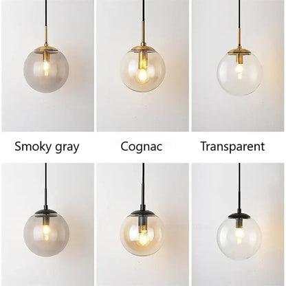Modern brass and glass ball wall lamp with smoky gray, cognac, or transparent glass ball for bedroom decorbites decor