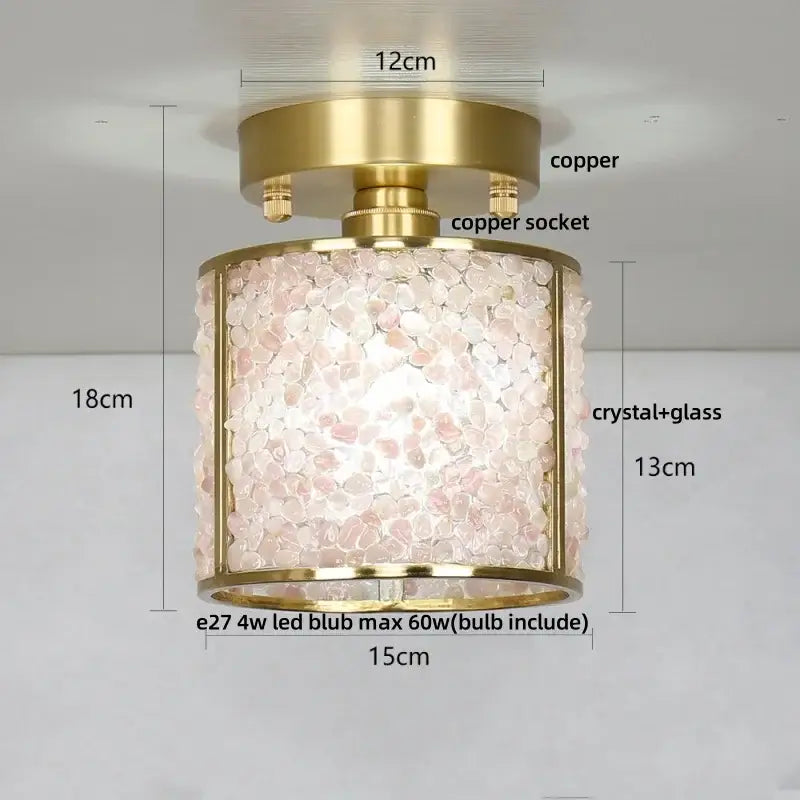 Modern brass and green crystal glass led ceiling light with brass copper frame and pink crystal glass shade decorbites ceiling light
