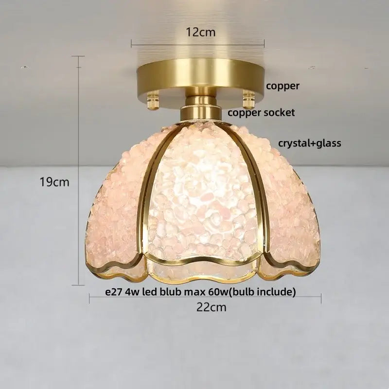 Modern brass and green crystal glass led ceiling light with delicate pink crystal glass pendant and scalloped design decorbites crystal glass