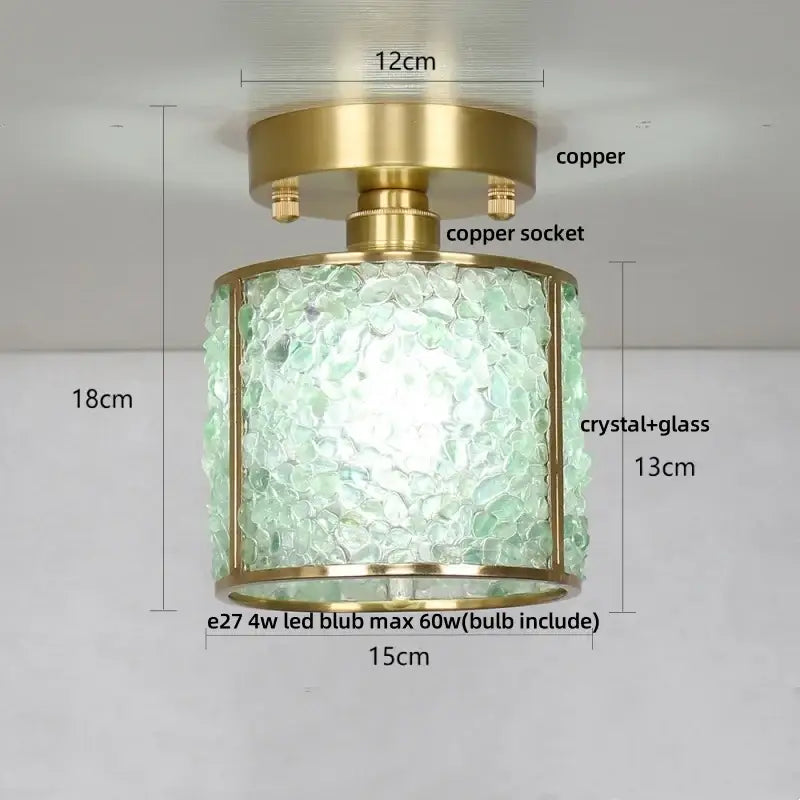 Modern brass and green crystal glass led ceiling light with pale green textured decorbites crystal glass shade for bedroom