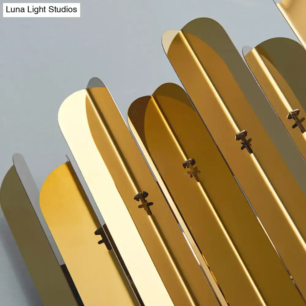Modern brass and k9 crystal wall sconce with golden metallic panel screen and sleek curved slats for led 220v-240v lighting