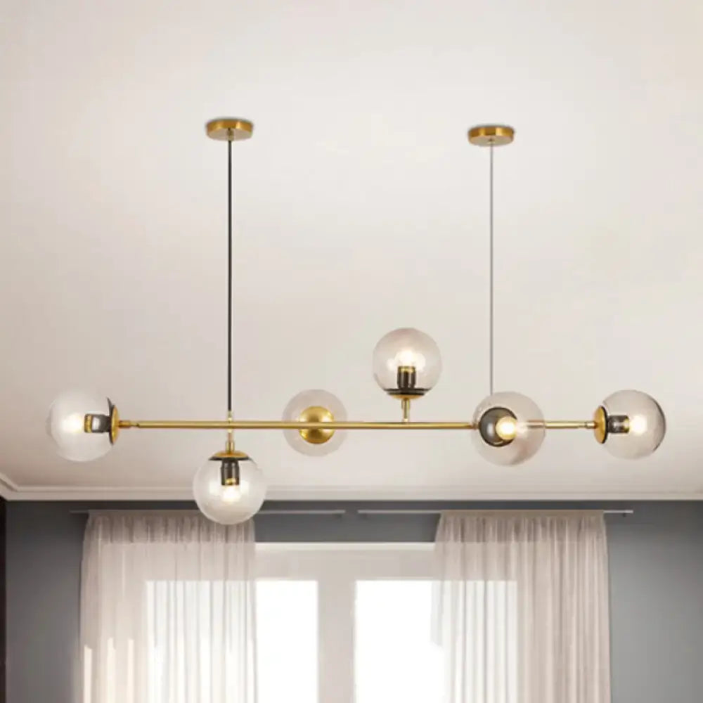Decorbites modern bubble chandelier lighting with six smoke gray glass globe shades and brass frame for kitchen dining room