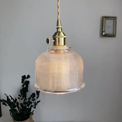Modern brass and textured clear glass knob switch pendant light with decorbites clear glass for kitchen decor