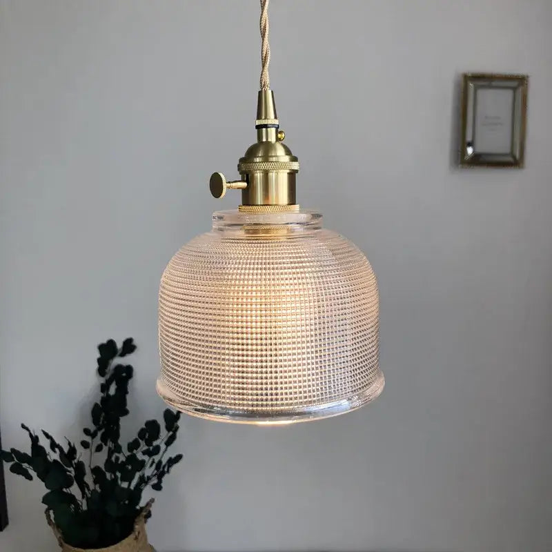 Modern brass and textured clear glass knob switch pendant light with decorbites clear glass for kitchen decor