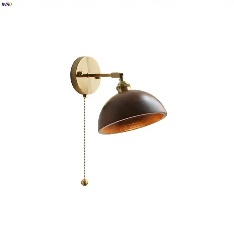 Modern brass and walnut led wall sconce with dark brown domed shade and amber interior for bedroom mirror light decorbites led walnut