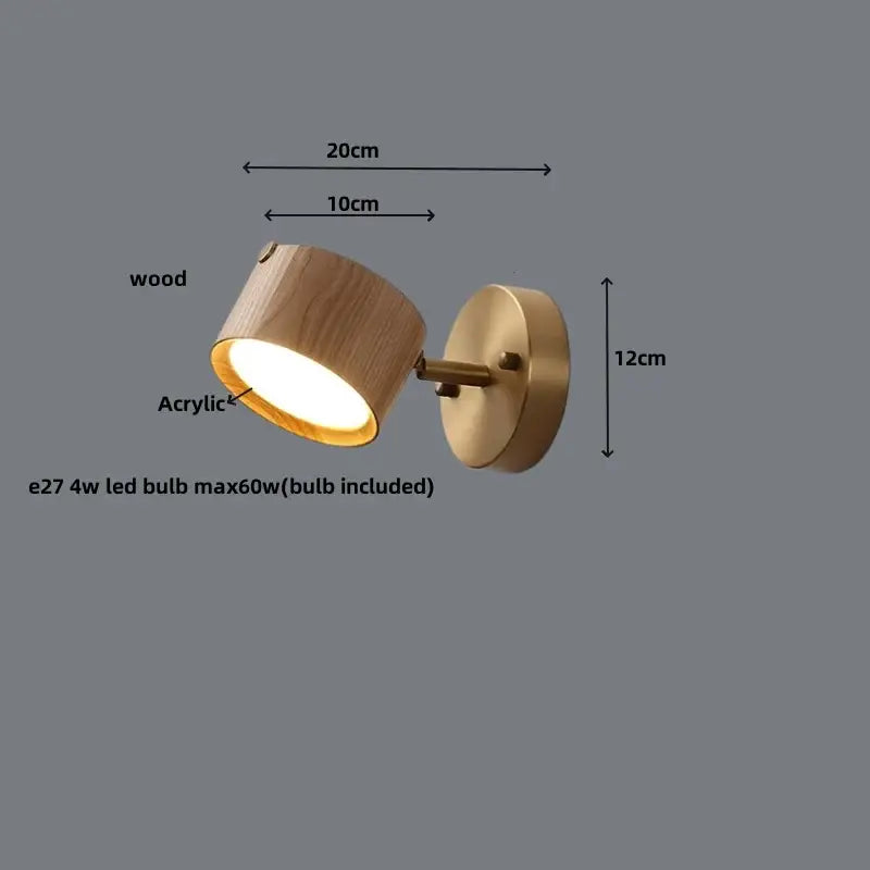 Modern brass and wood base wall sconce with acrylic lens and warm light for living room decorbites led wood spotlight