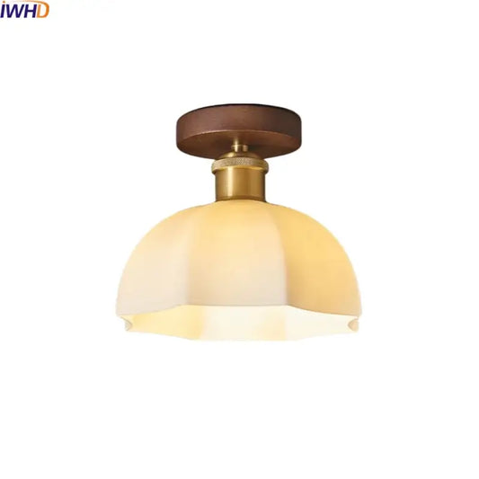 Modern brass and wood led ceiling light with warm-toned frosted glass dome for bedroom decorbites led ceiling illumination
