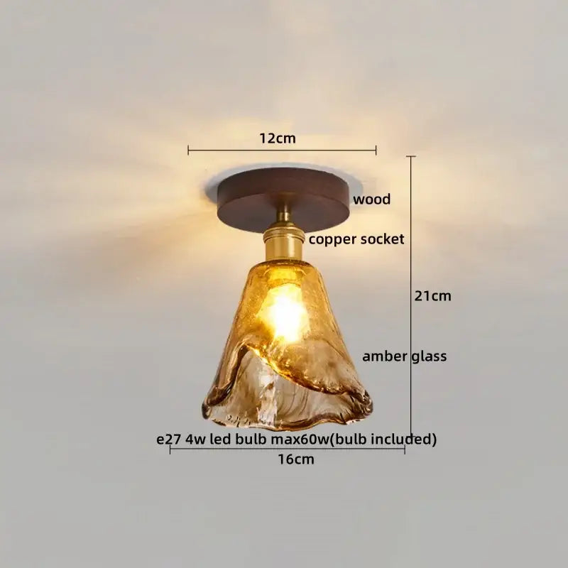 Modern brass and wood led ceiling light with warm amber glass pendant decorbites led ceiling for bedroom decor