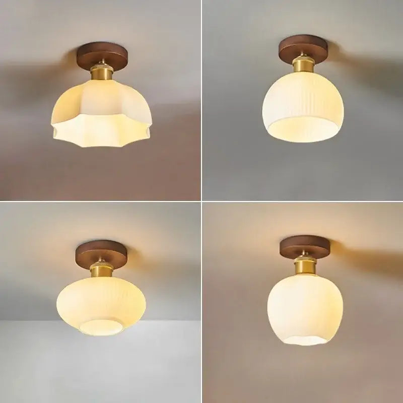 Modern brass and wood led ceiling light with warm-toned frosted glass pendant bulbs for bedroom decorbites led ceiling decor