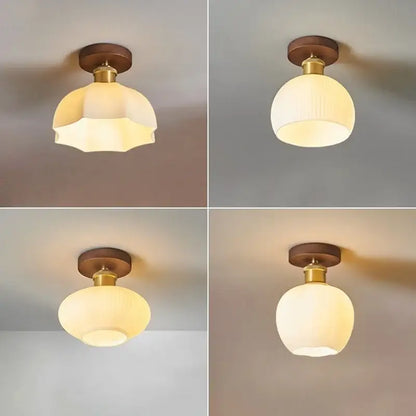 Modern brass and wood led ceiling light with warm-toned frosted glass pendant bulbs for bedroom decorbites led ceiling decor