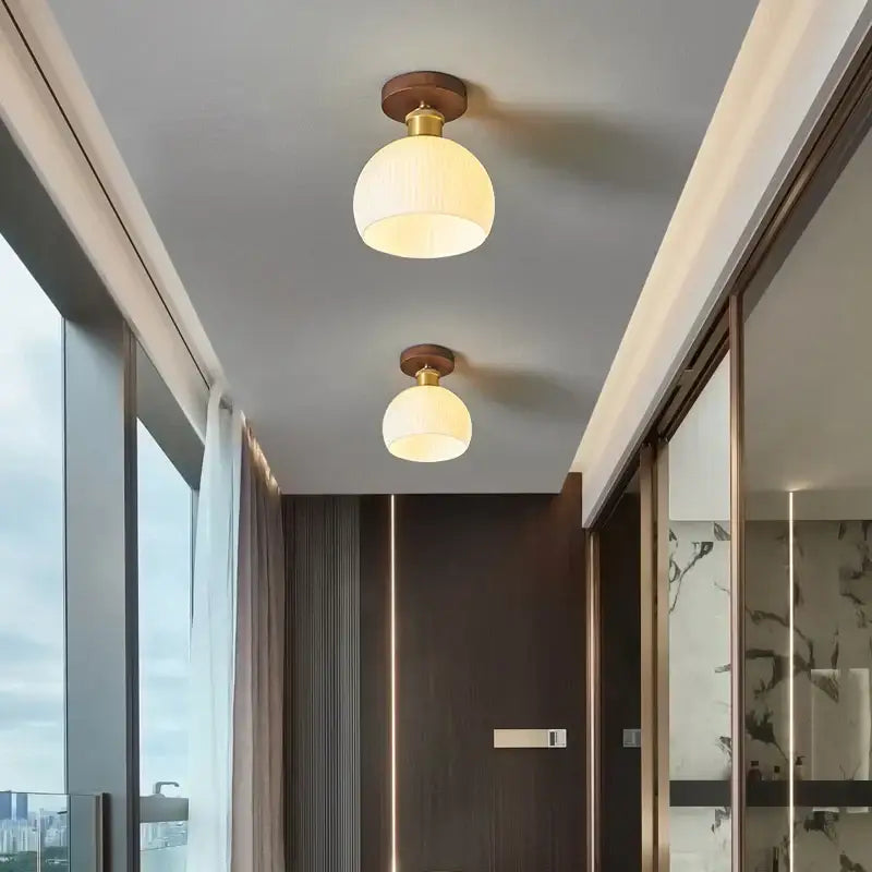 Modern brass and wood led ceiling light with warm-toned spherical frosted glass pendant lights for bedroom decorbites led ceiling
