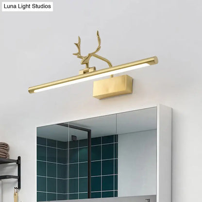 Modern brass antler led wall light in gold with sleek rectangular led bar for bathroom vanity lighting