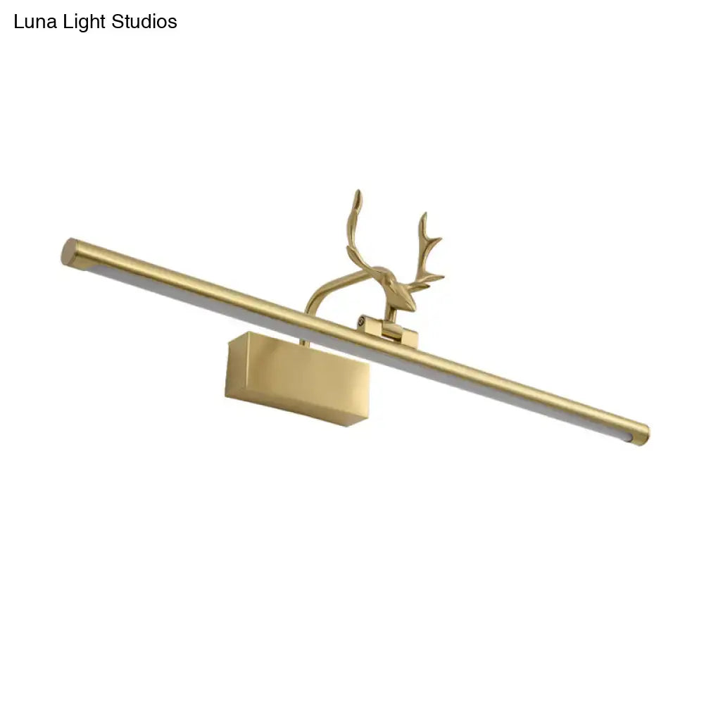 Modern brass antler led wall light with gold-finished deer head and sleek rectangular vanity fixture