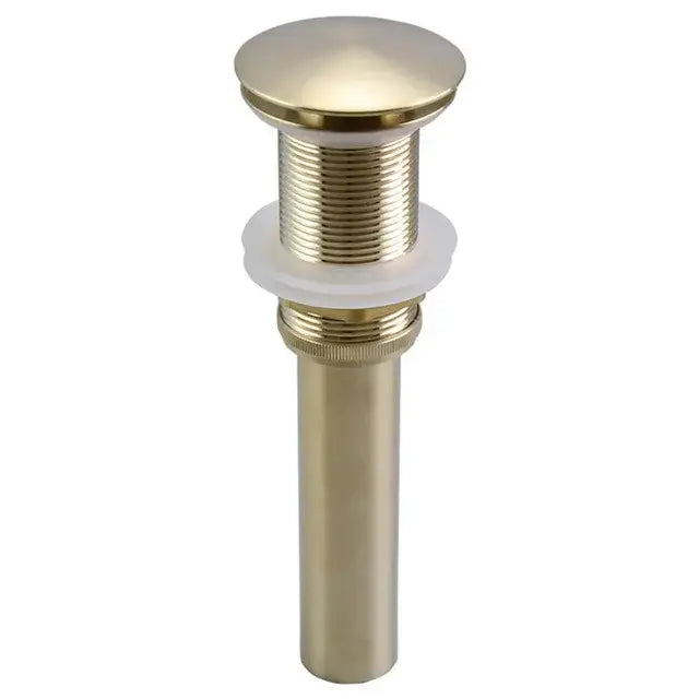 Modern brass black basin faucet featuring a brass-finished cylindrical drain with rounded top and threaded body for bathroom use