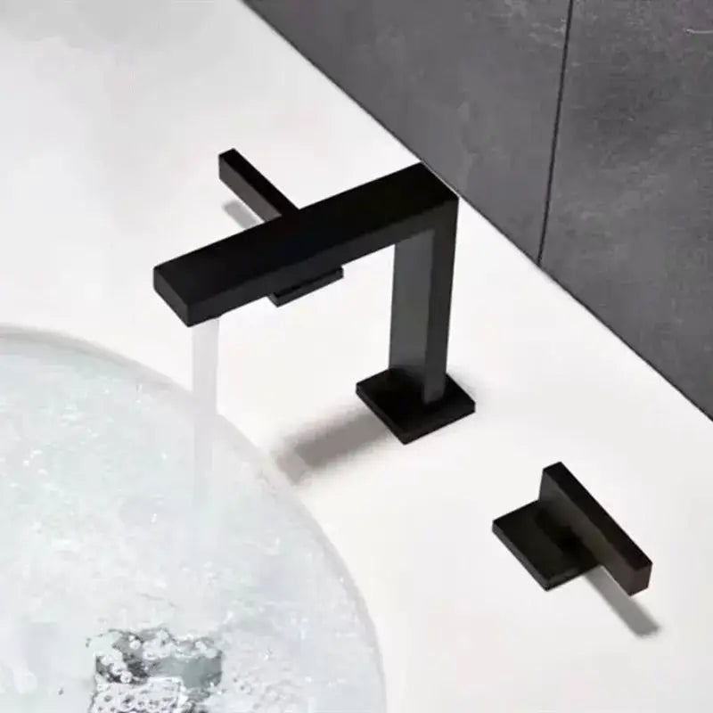 Modern brass black basin faucet with black matte finish and minimalist rectangular design for bathroom decorbites brass black
