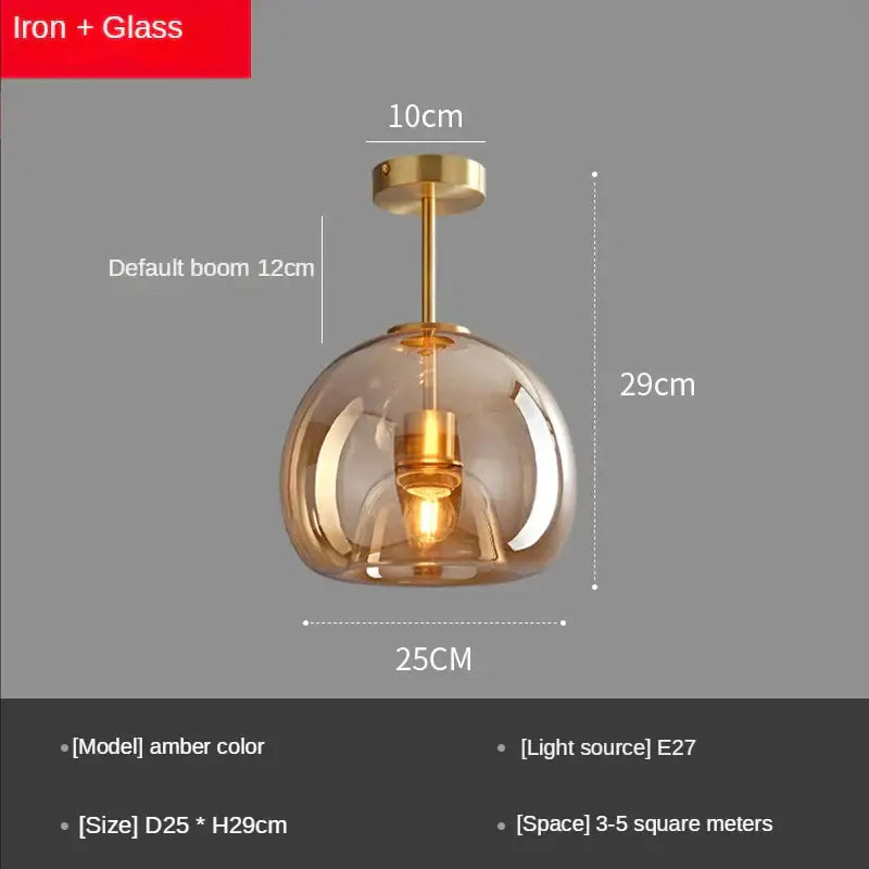 Modern brass and black decorbites glass ball led ceiling light with amber glass pendant and e27 bulb fixture