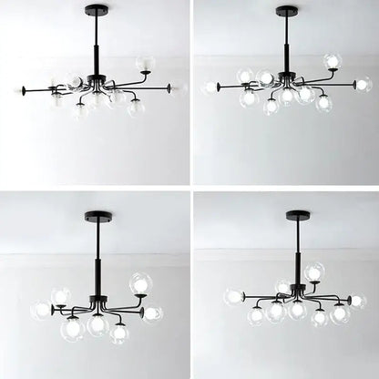Modern black metal chandelier with multiple clear glass ball pendant bulbs for dining room decorbites glass ball design