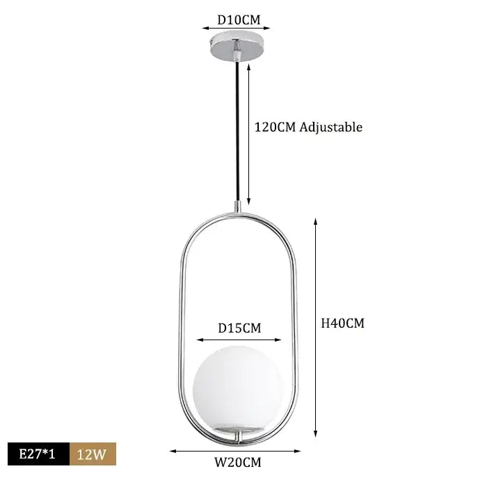 Modern chrome-finished pendant light with a sleek oval frame and frosted glass globe for decorbites glass ball pendant light