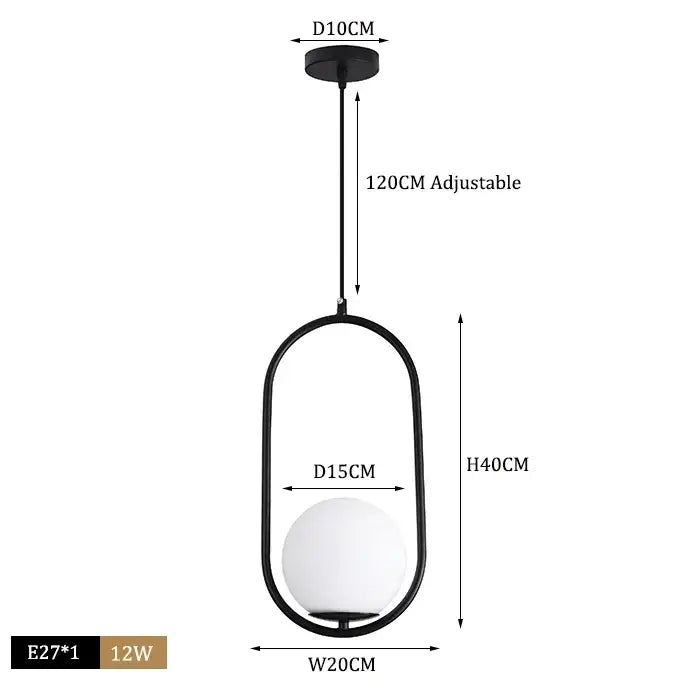 Modern brass and black glass ball pendant light with white spherical glass globe for dining room decorbites glass ball pendant