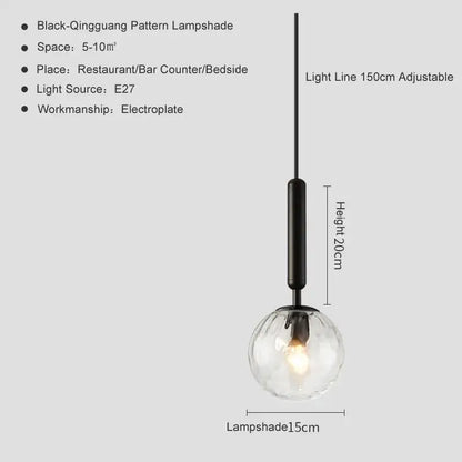 Modern brass and black glass ball pendant light with black-qingguang glass and adjustable 150cm rod for dining room decorbites glass ball pendant