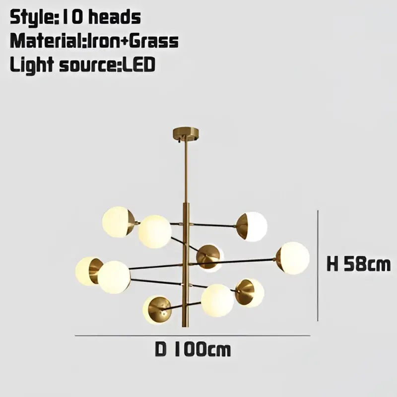 Modern brass and black glass bubble chandelier with ten frosted bulbs in geometric pattern for dining room decorbites glass bubble